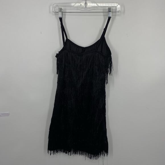 Dreamgirl Flirty Flapper Fringe Dress Black size Large Strappy 20s Gatsby Fancy - Picture 8 of 12